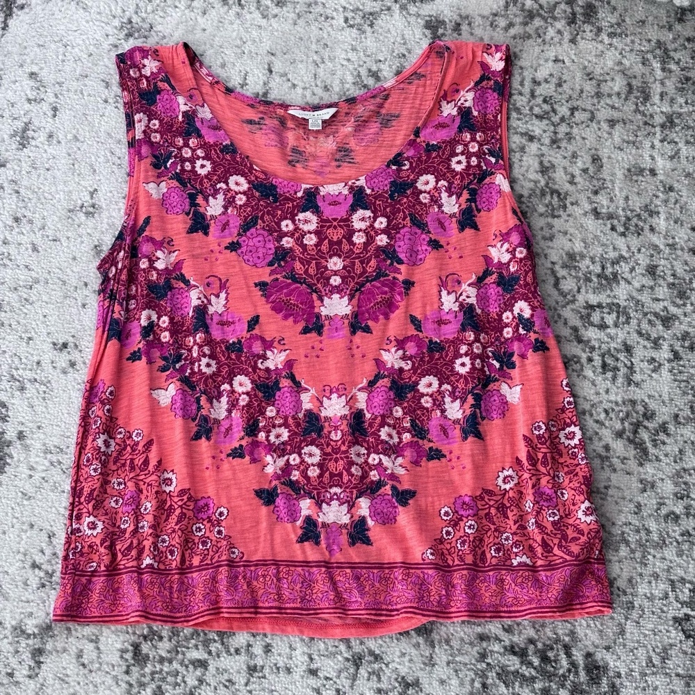 Lucky Brand Women's Sleeveless Tank Top Shirt Orange Pink Blue Floral